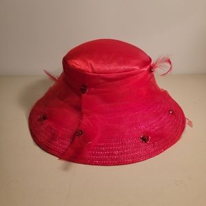 Red Woven Church Dress Hat with Netting